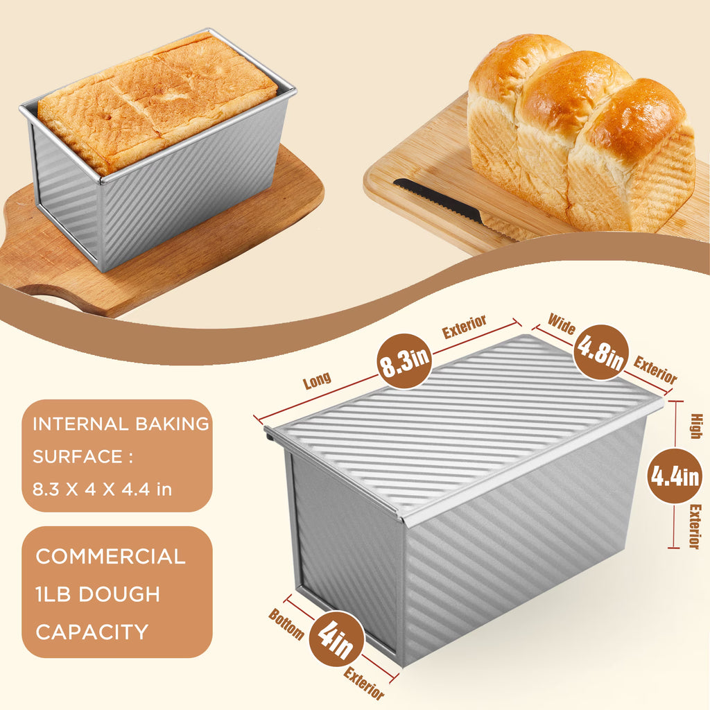 KITESSENSU Bread Pan for Baking, Pullman Loaf Pan with Lid, Non-Stick Bread Loaf Pan Heavy Duty, Carbon Steel Bread Baking Pan, Silver
