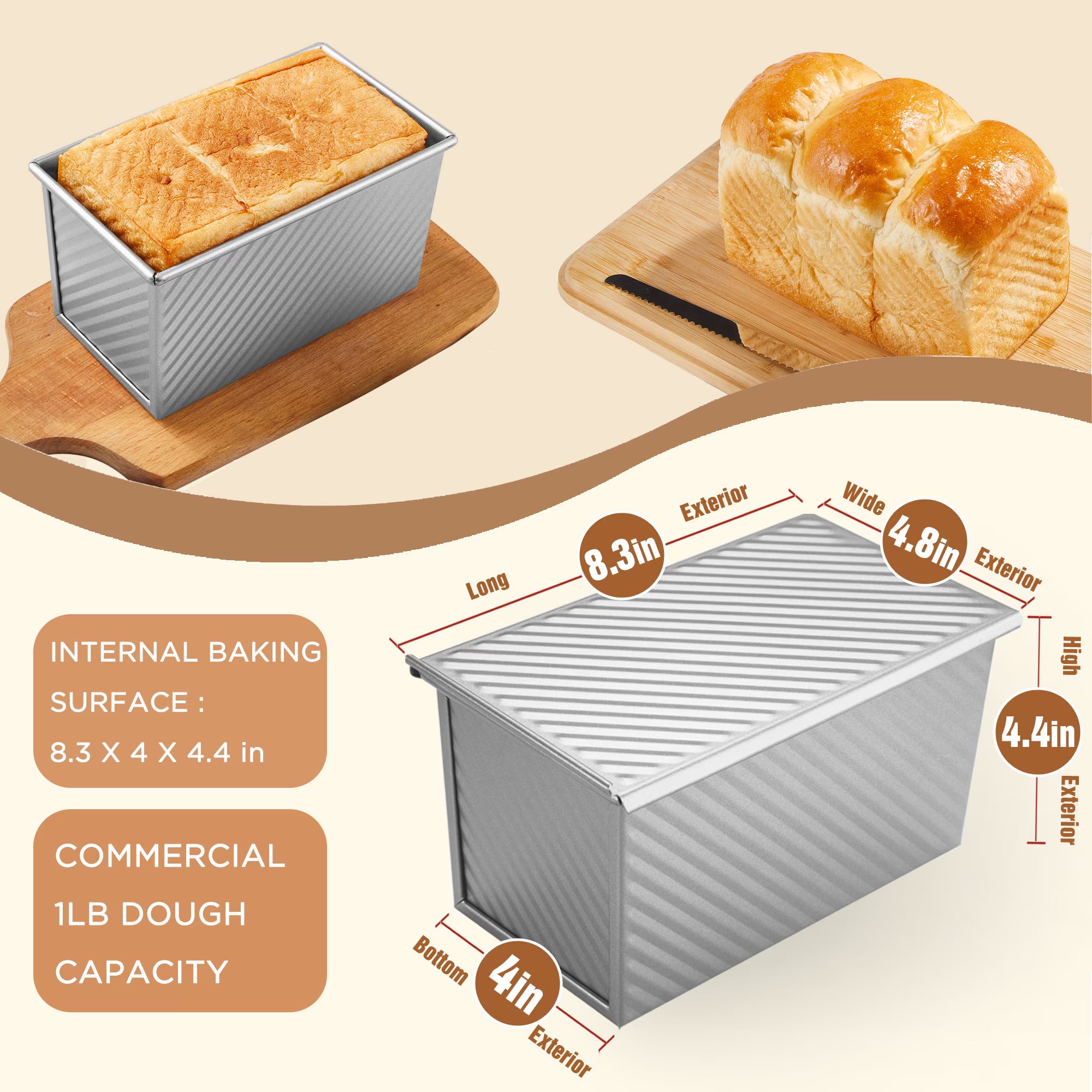 KITESSENSU Bread Pan for Baking, Pullman Loaf Pan with Lid, Non-Stick Bread Loaf Pan Heavy Duty, Carbon Steel Bread Baking Pan, Silver