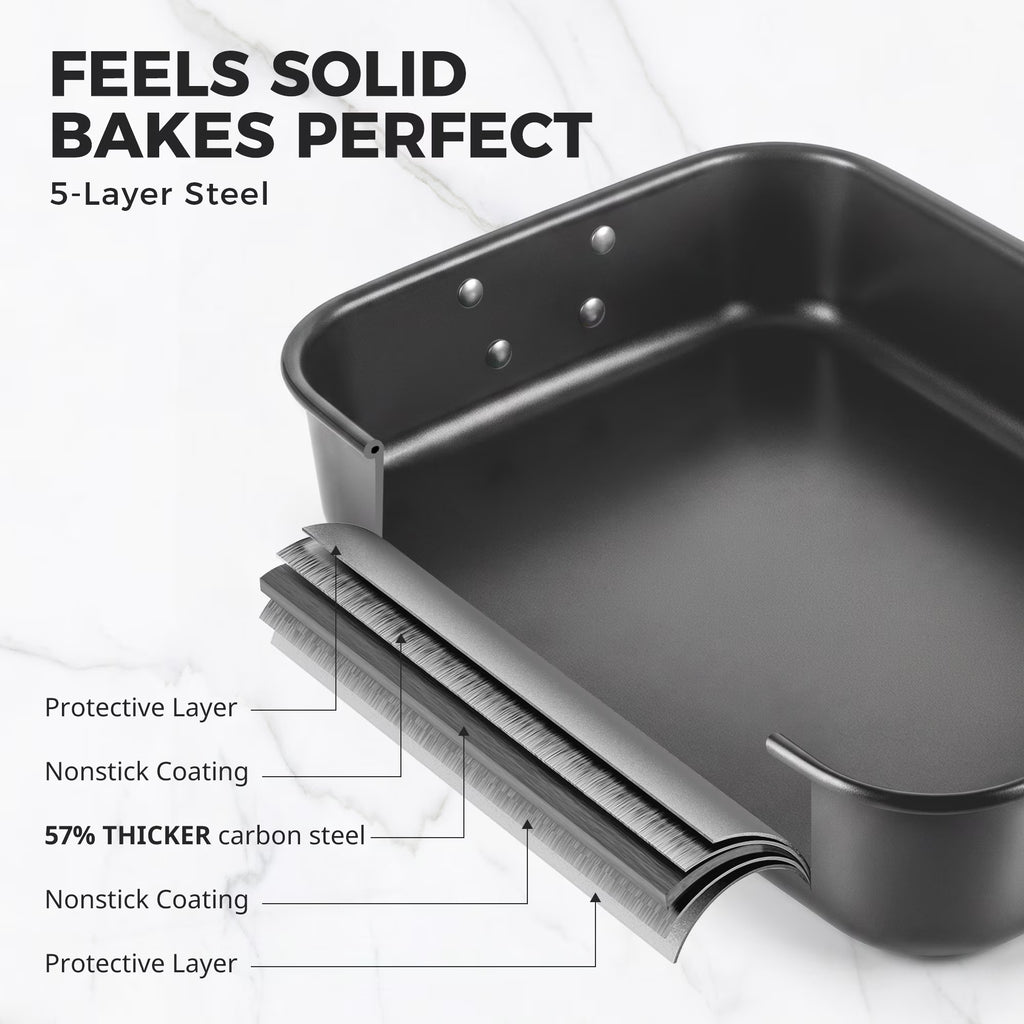 HONGBAKE Lasagna Pan, 9x13 Baking Pan, 3 Inch Deep Baking Pan for Oven, Nonstick Roasting Pan with Stainless Steel Handles, Dark Grey