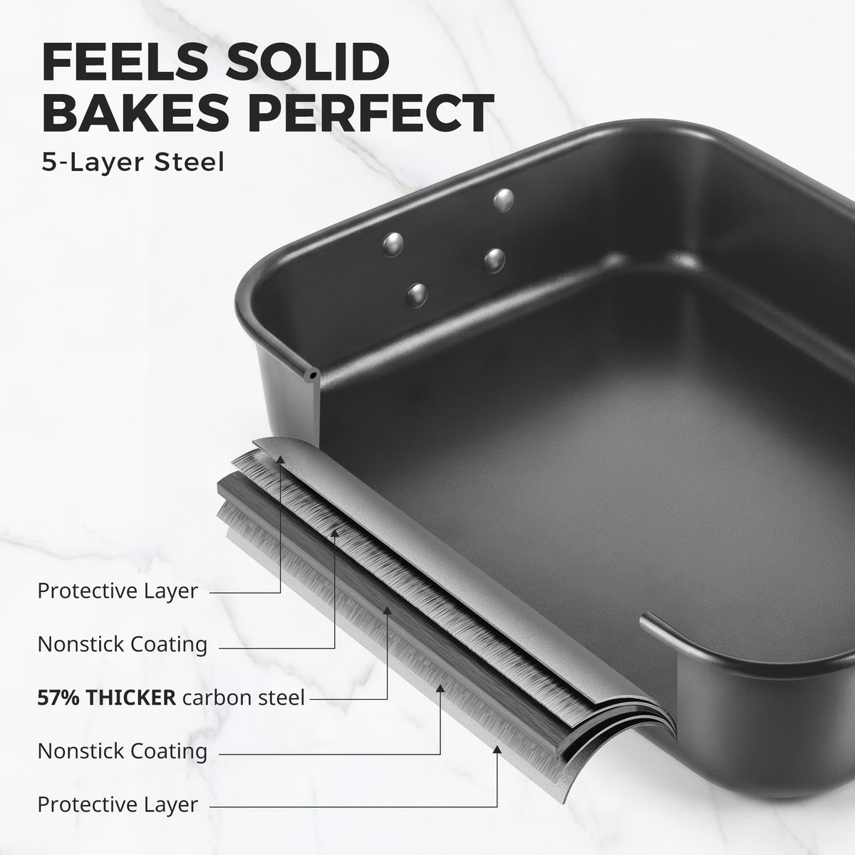 HONGBAKE Lasagna Pan, 9x13 Baking Pan, 3 Inch Deep Baking Pan for Oven, Nonstick Roasting Pan with Stainless Steel Handles, Dark Grey