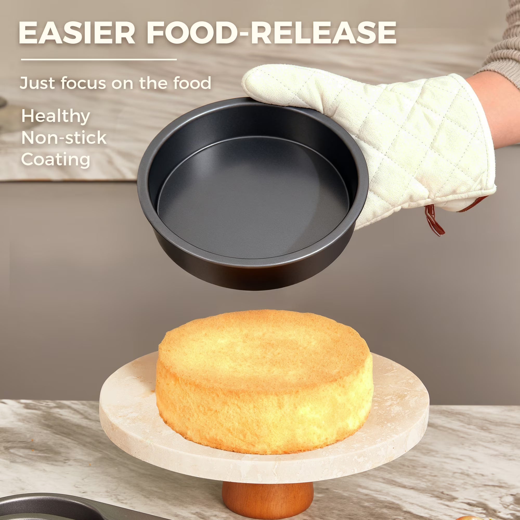 HONGBAKE 8 Inch Round Cake Pans for Baking, Nonstick Baking Pans, 2 Pieces Circle Cake Mold with Wider Grips, Huty Duty, Dishwasher Safe - Grey