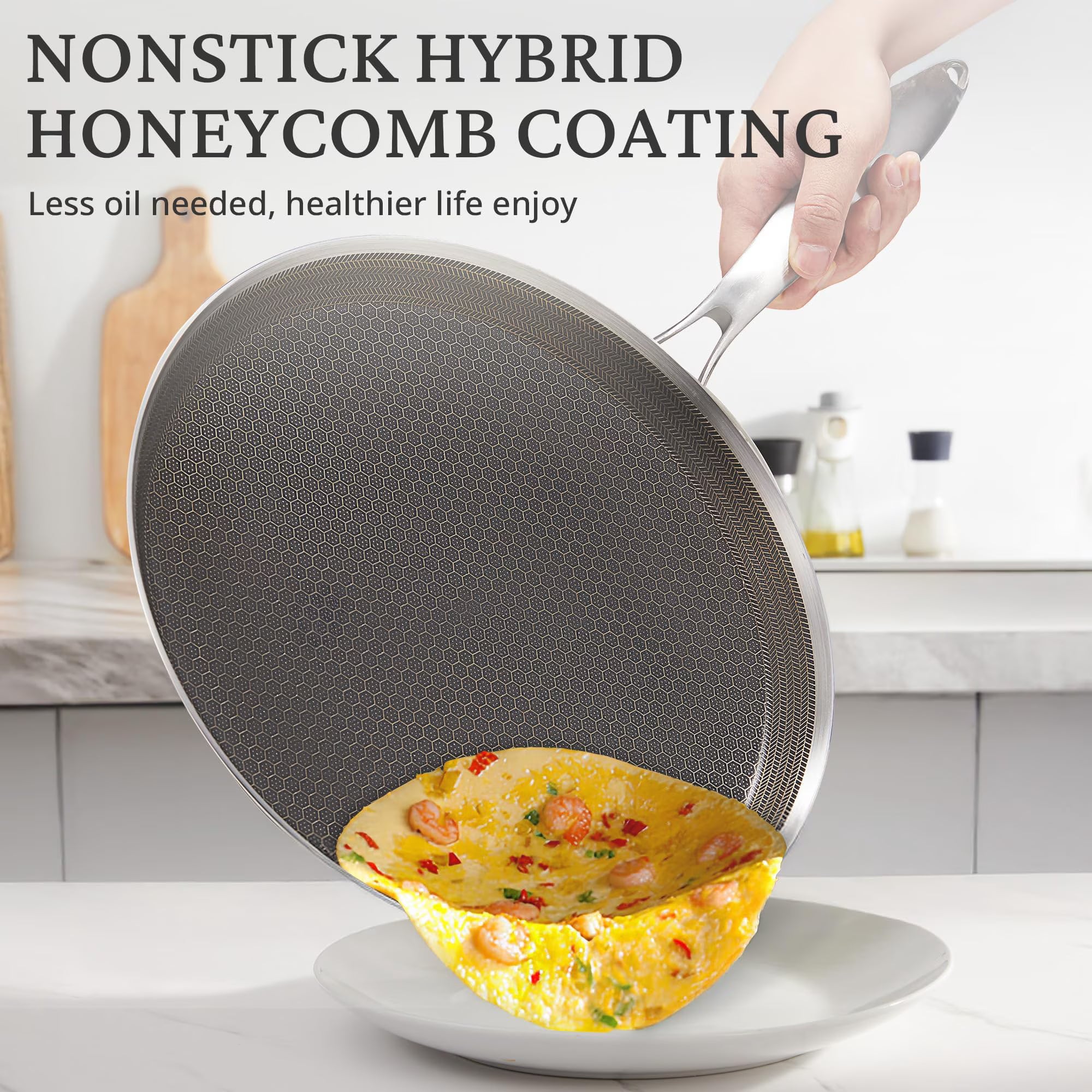 KITEXPERT 12 Inch Stainless Steel Frying Pan Nonstick Crepe Pan , Honeycomb Coating Flat Skillet, Tawa Dosa Tortilla Pan ,Omelet Pan with All Stove Tops Available