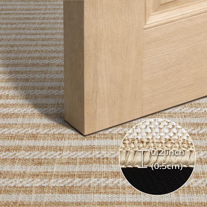 MatEssenz 2-Pack Washable Inside Door Mats 2x3 ft, Low Profile Entryway Rug Set, Scandinavian Striped Woven Faux Linen, Non-Slip Mudroom & Kitchen Mat, Apartment Essentials, Khaki