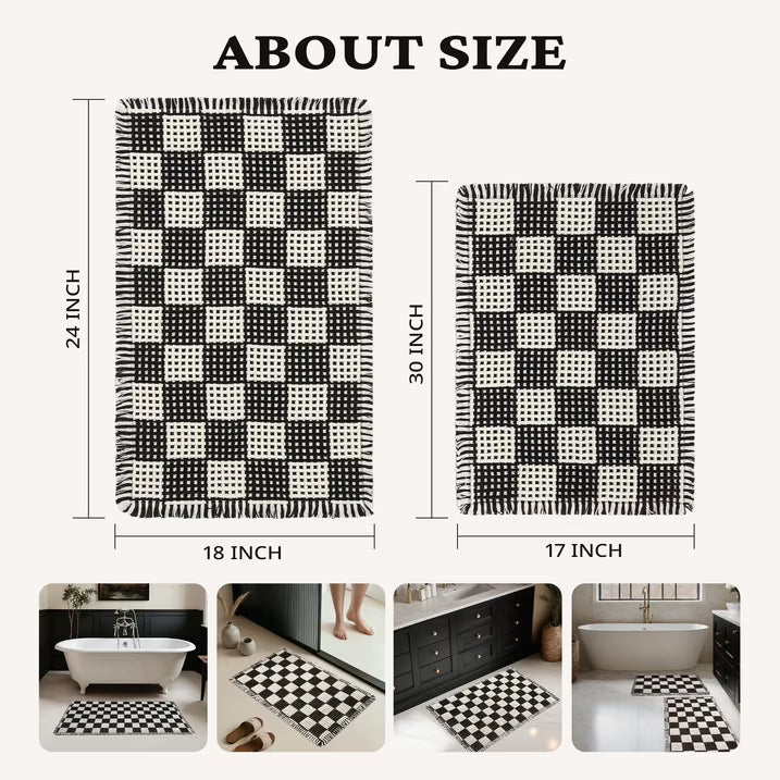 MatEssenz Waffle Bathroom Rug Set, Super Absorbent Quick-Drying Bath Mat, Machine Washable Non-Slip Backing Soft Rug for Bathroom Floor and Tub, 17"x24"+18"x30"