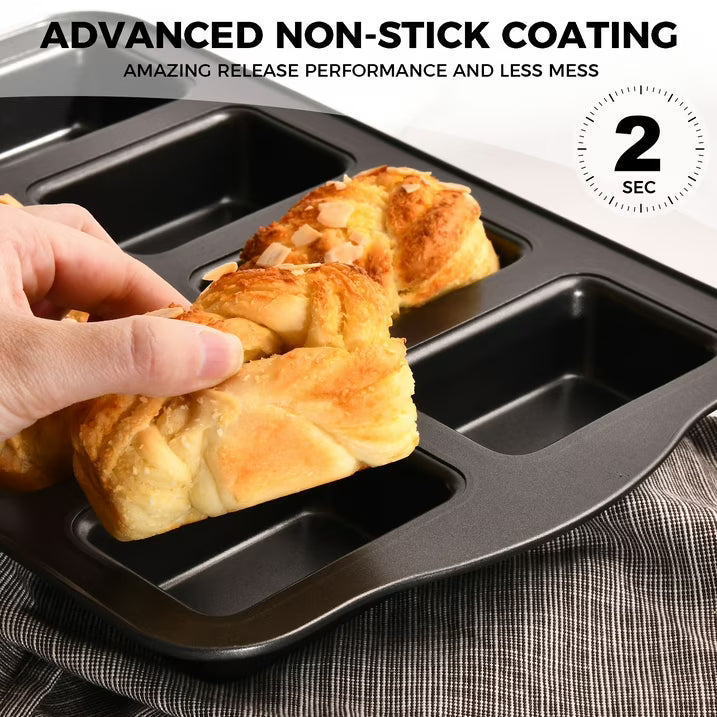 HONGBAKE Mini Loaf Pans 8-Cavity, 2 Pack Nonstick Mini Bread Pans, Small Banana Loaf Pans Set, Heavy Duty Cornbread Pan, Dark Grey