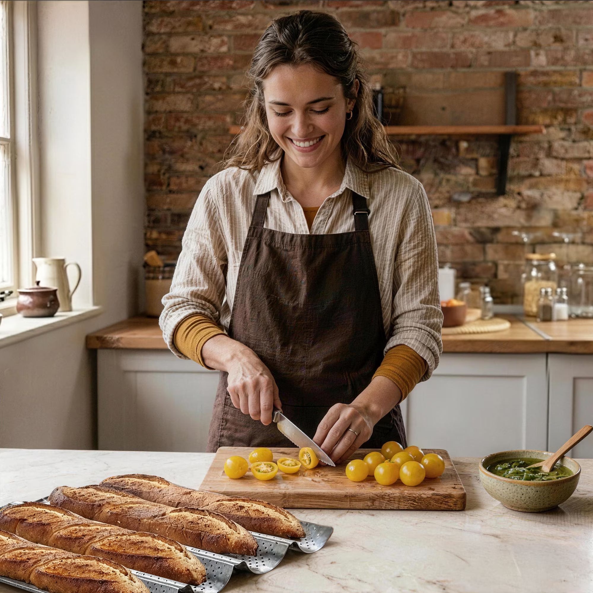 KITESSENSU Nonstick Baguette Pans for Baking, Perforated 4 Loaves French Bread Pan, Heavy Duty Baguette Baking Pans, Non Toxic Stainless Steel Baguette Tray for Oven, 15" x 13", Silver