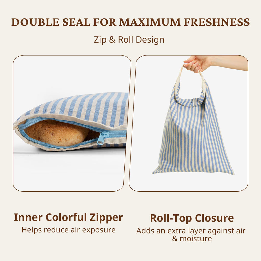 Reusable Beeswax Wrap for Food, 2-Pack Bread Bags with Zipper for Homemade Bread & Sourdough, Large 17x12.6in Wax Wraps, Sustainable Sourdough Loaf Storage to Lock in Freshness, Blue
