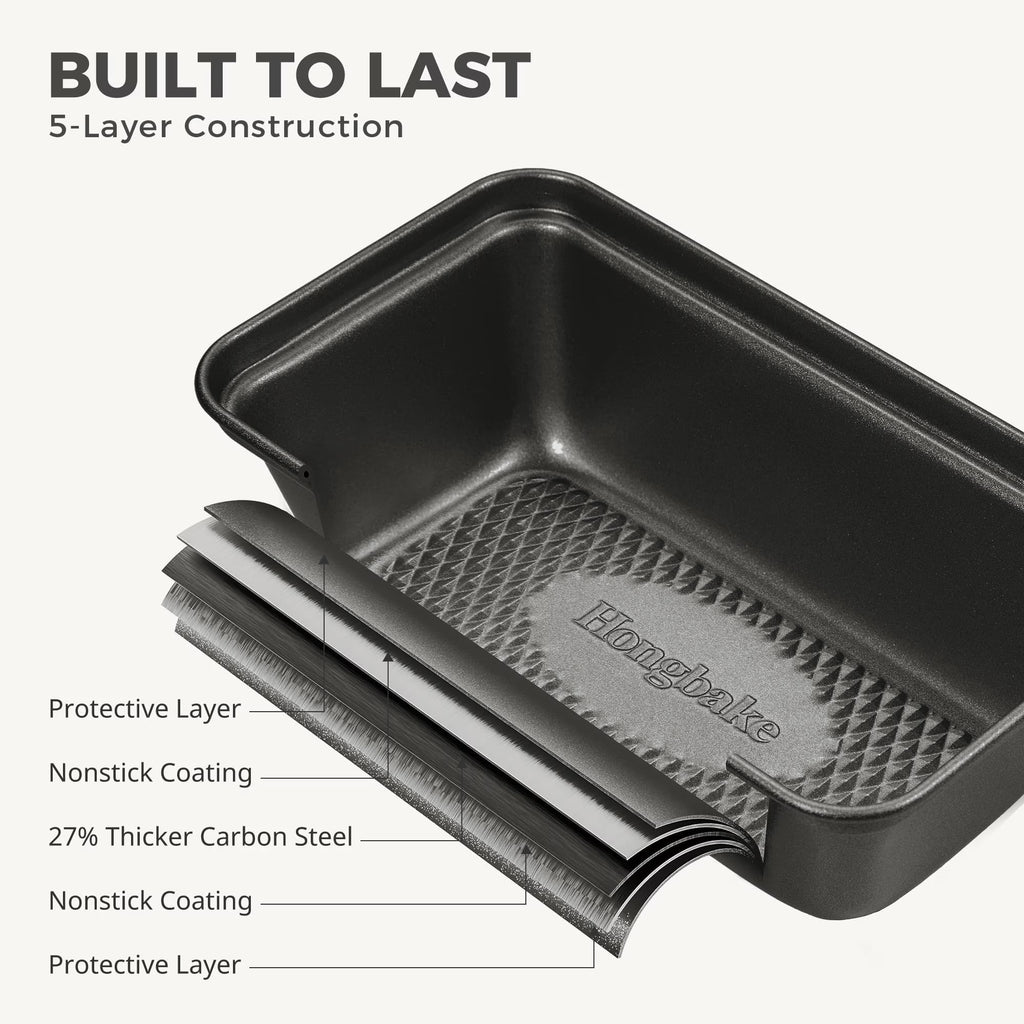 HONGBAKE 3 Pack Nonstick Mini Loaf Pans, 6 x 3.3 x 2 Inch Small Bread Pans for Homemade Bread, Banana Small Baking Pans with Diamond Texture, Non-toxic Mini Meatloaf Pans Set, Dark Gray