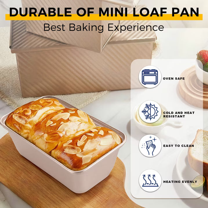 HONGBAKE Super Mini Loaf Pans for Baking, Nonstick Small Bread Pans of 3, 6 x 3.2 x 2 In Tiny Carbon Steel Small Baking Pans - Rose Gold