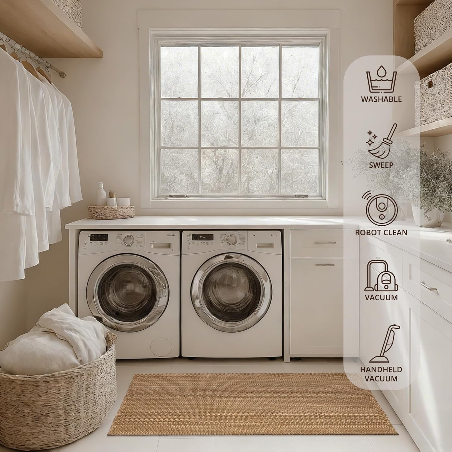 Cotton Blend Kitchen Rug Set 2 Piece, American Country Woven Runner Rug and Doormat, 20"x48"+20"x30", Rustic Farmhouse Washable Area Rugs for Kitchen, Laundry, Entryway