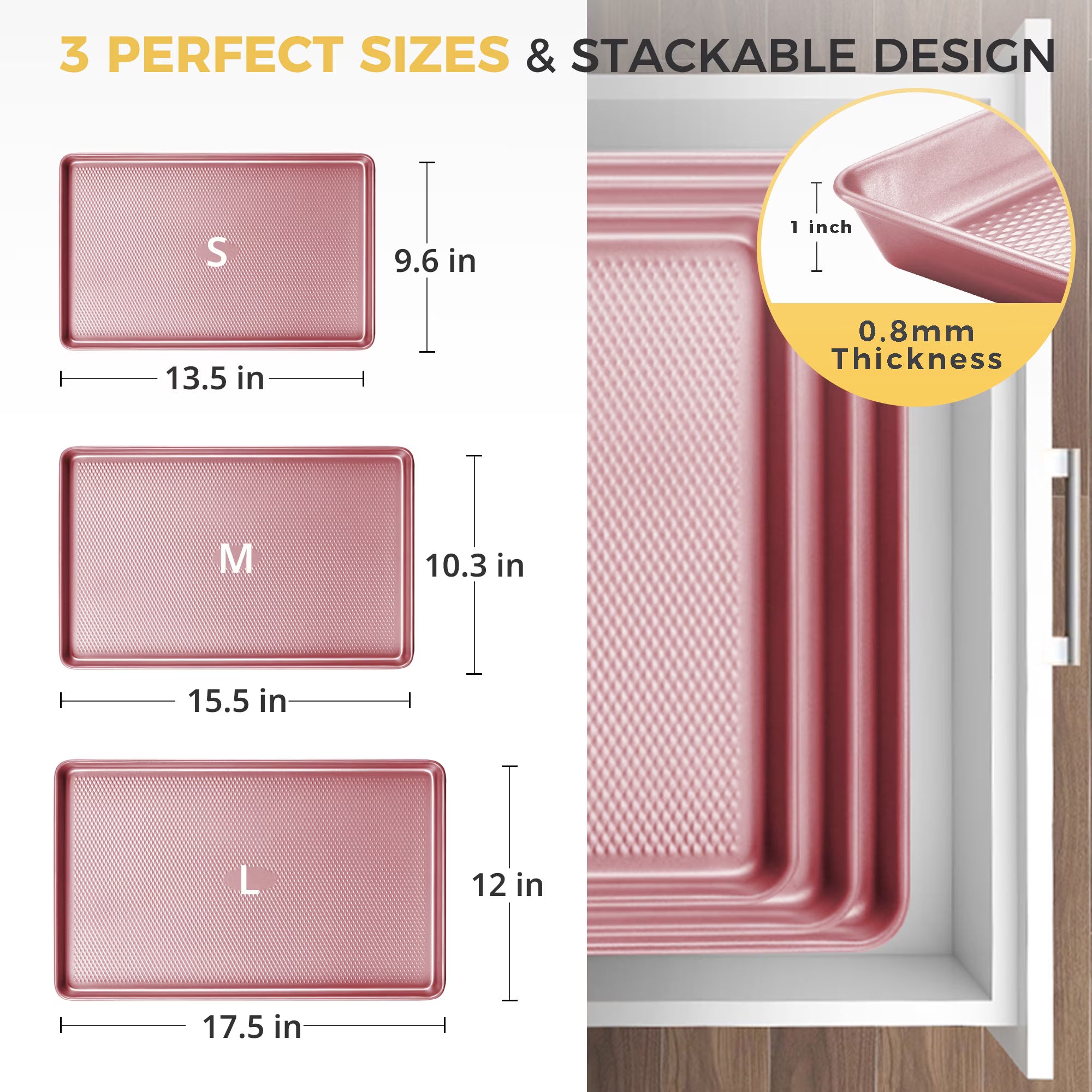 HONGBAKE Cookie Sheets Nonstick Sets, Baking Pan, Cookie Sheets for Baking with Diamond Texture Pattern, Heavy Duty Baking Sheet Pans for oven - Diamond Pink