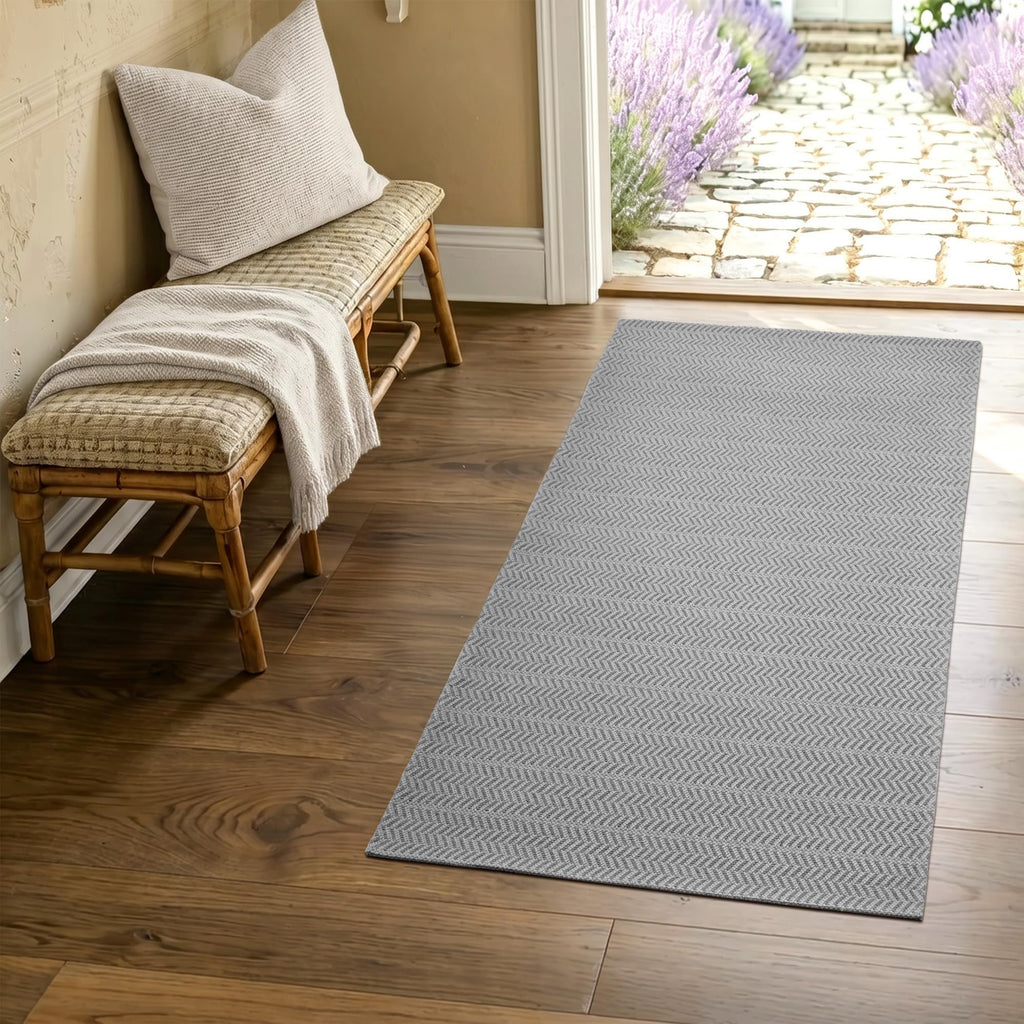 MatEssenz 2x4 ft Faux Linen Accent Rug, Washable Woven Textured Small Area Carpet for Bedside Porch, Slip Resistant Gel Backing Indoor Floor Mat for Bedroom Dorm, Grey