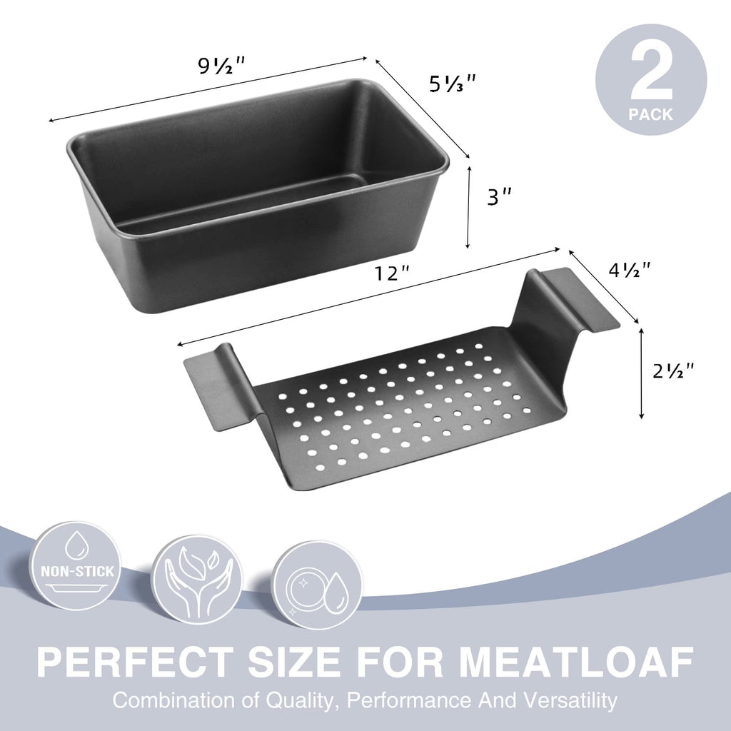 HONGBAKE 4 Pack Meatloaf Pan with Drainer, 9 x 5 inch Meatloaf Pan with Drain Tray, Nonstick Meat Loaf Pans for Baking, Grey