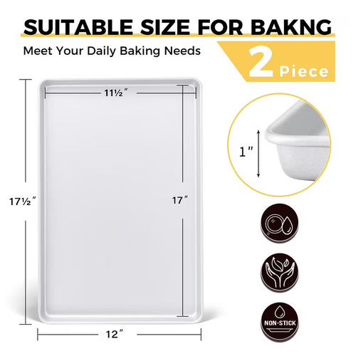 HONGBAKE 2 Pack Half Sheet Pan Set, Nonstick Cookie Sheets for Baking, 17.5 x 12 Inch Baking Sheet Pans, Heavy Duty Carbon Steel, Silver
