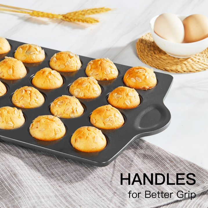 HONGBAKE Mini Muffin Pan Nonstick 24, Cupcake Tin for Baking, Commercial Small Cup Cake Tray for Cheesecake, 1.8dia, Heavy-duty, Gray
