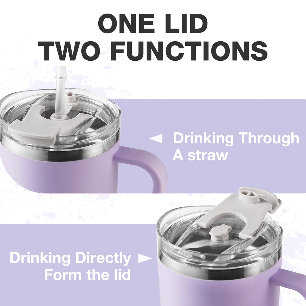 HONGBAKE 40 oz Tumbler with Handle and Straw Lid, Vacuum Insulated Stainless Steel Tumbler, Travel Mug Fits Cup Holder, Dusty Lavender