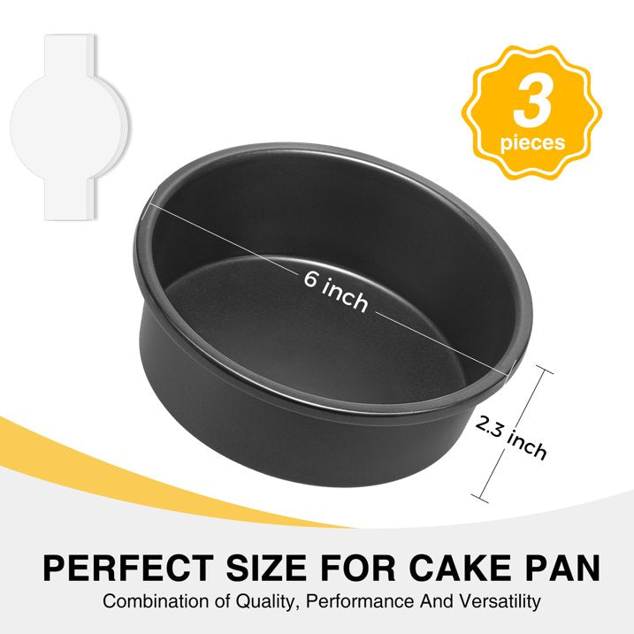 HONGBAKE 6 Inch Round Cake Pans2.5 Deep Nonstick Circle Cake Tins of 3,Heavy-Duty Cake Mold with Healthy Parchment Paper, Dishwasher Safe -Grey