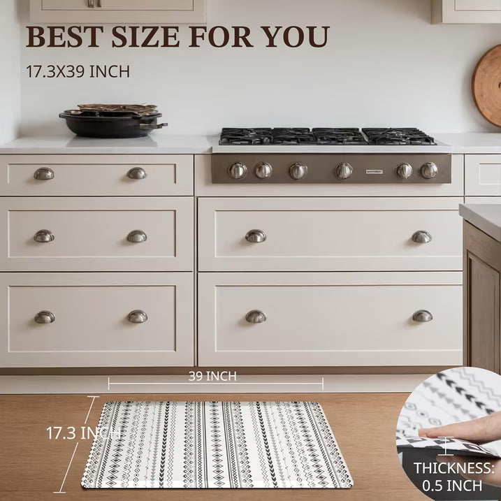 MatEssenz Boho Kitchen Mat, Farmhouse Cushioned Kitchen Rugs, Anti-Fatigue Non-Slip Kitchen Floor Mats, Stain Resistant Mats for Home, Office, Sink, Laundry-17.3" x39-1/2 Inch-Boho White
