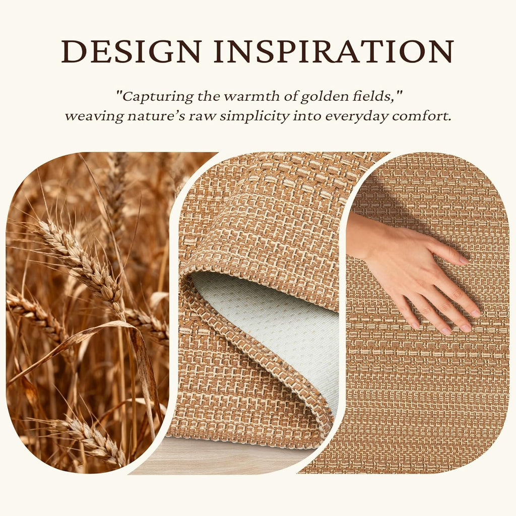 Cotton Blend Kitchen Rug Set 2 Piece, American Country Woven Runner Rug and Doormat, 20"x48"+20"x30", Rustic Farmhouse Washable Area Rugs for Kitchen, Laundry, Entryway