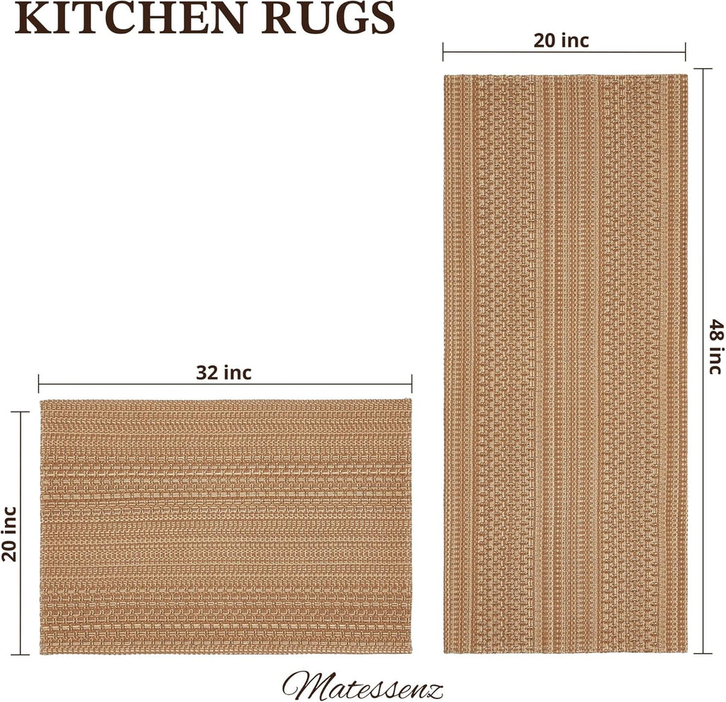 Cotton Blend Kitchen Rug Set 2 Piece, American Country Woven Runner Rug and Doormat, 20"x48"+20"x30", Rustic Farmhouse Washable Area Rugs for Kitchen, Laundry, Entryway