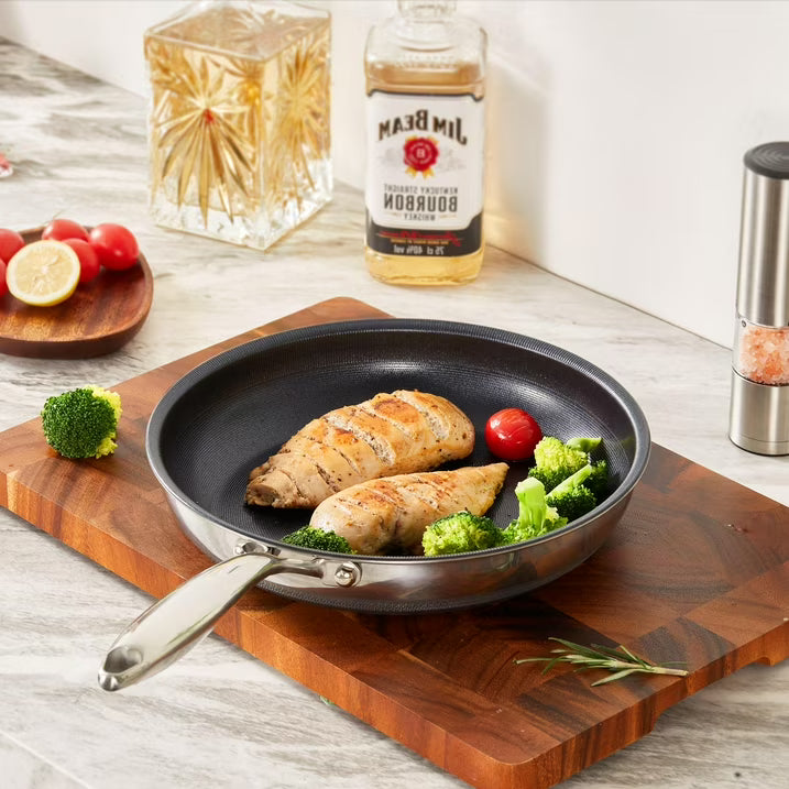 KITEXPERT Non Stick Frying Pans with Lid, 10" Titanium Ceramic Pan Nonstick Stainless Steel Skillet, Quick-Cool Handle, Dishwasher & Oven Safe, Compatible with All Cooktops