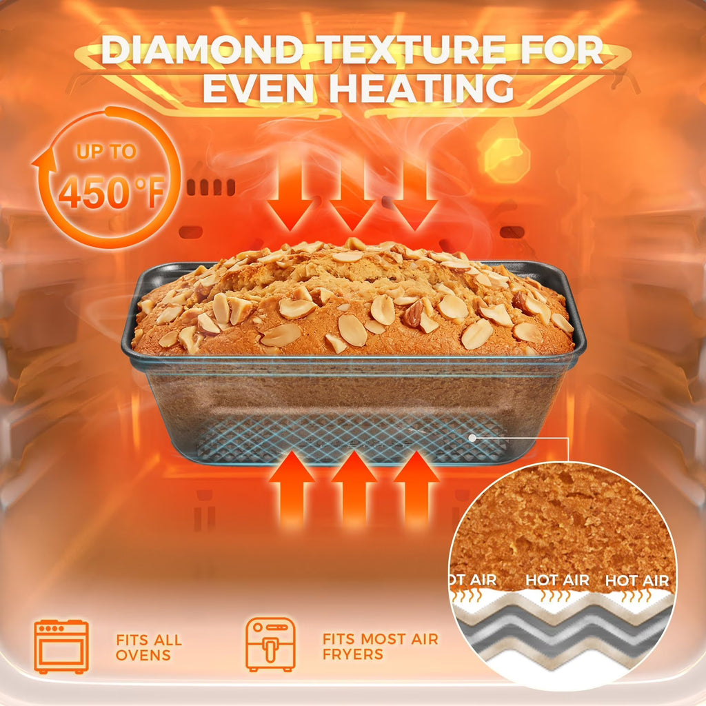 HONGBAKE 3 Pack Nonstick Mini Loaf Pans, 6 x 3.3 x 2 Inch Small Bread Pans for Homemade Bread, Banana Small Baking Pans with Diamond Texture, Non-toxic Mini Meatloaf Pans Set, Dark Gray