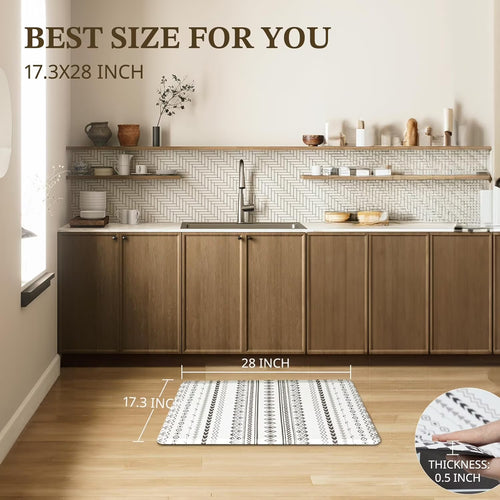 Boho Kitchen Mats for Floor, Anti Fatigue Mats for Kitchen Floor, Doormat Non-Slip Kitchen Floor Mats, Stain Resistant Mats for Home, Office, Sink, Laundry- 28" L x 17.3" W x 0.5" Th Boho White