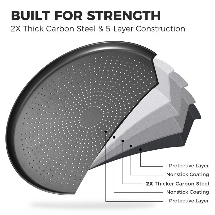 HONGBAKE 16 Inch Pizza Pan for Baking, 2 Pack Non-Stick Non-Stick Pizza Tray for Oven, Carbon Steel Perforated Crispy Pizza pan with Holes, Round Baking Pan for Frozen & Homemade Pizza, Grey