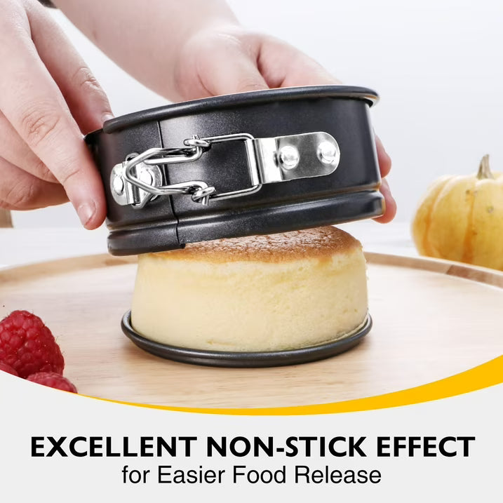 HONGBAKE 4 Inch Springform Pans, Mini Cheesecake Pans with 100 Pcs Parchment Paper Liners, Nonstick Round Cake Pan with Leakproof Removable Bottom for Pizzas, Quiches, 4 Pieces - Dark Grey