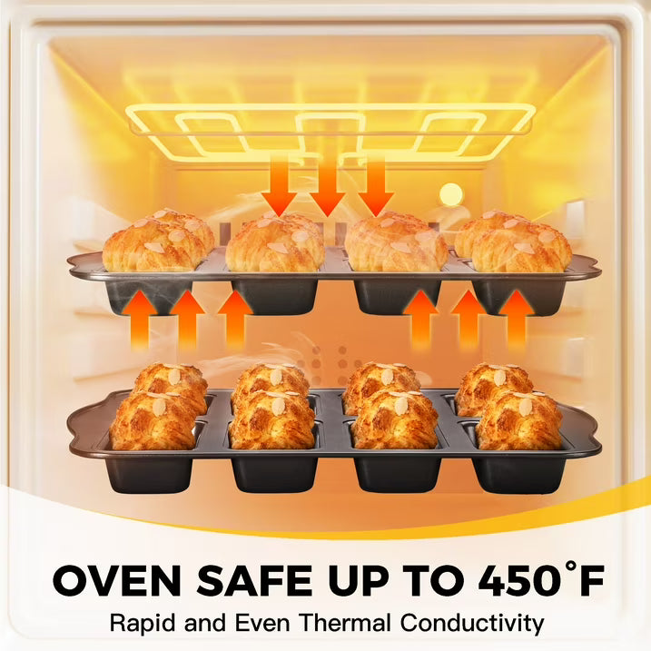 HONGBAKE Mini Loaf Pans 8-Cavity, 2 Pack Nonstick Mini Bread Pans, Small Banana Loaf Pans Set, Heavy Duty Cornbread Pan, Dark Grey