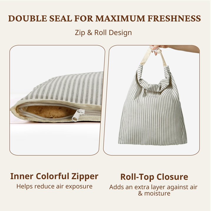 Hongbake Reusable Beeswax Bread Bags with Zipper, 2-Pack Beeswax Wrap for Food, Large 17x12.6in Waxed Bread Bags for Homemade Bread & Sourdough, Grey