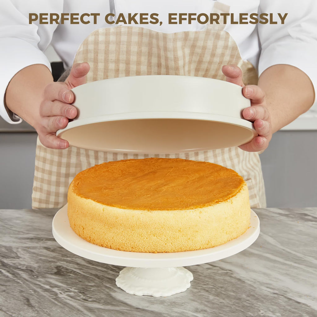 HONGBAKE 9 Inch Round Cake Pan Set of 2, Nonstick Ceramic Coating Cake Molds with Diamond Texture, Aluminized Steel Cake Pans Sets for Baking & Cheesecake, Heavy Duty & Non-Toxic (Cream, 2PCS)