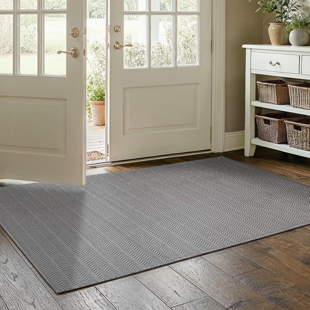 MatEssenz 3x5 ft Faux Linen Area Rug, Washable Woven Textured Carpet for Living Room Bedroom, Slip Resistant Gel Backing Indoor Accent Rug for Reading Nook Bed End, Grey