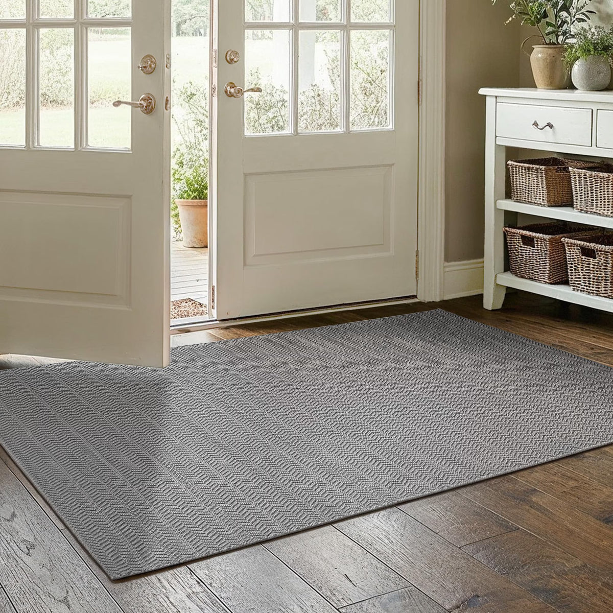 MatEssenz 3x5 ft Faux Linen Area Rug, Washable Woven Textured Carpet for Living Room Bedroom, Slip Resistant Gel Backing Indoor Accent Rug for Reading Nook Bed End, Grey