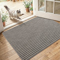 MatEssenz Washable Door Mat 2x3 ft, Inside Welcome Mat, Low Profile Entryway Rug, Neutral Striped Faux Linen, Non-Slip Mudroom & Back Door Mat, Pet Friendly, Grey
