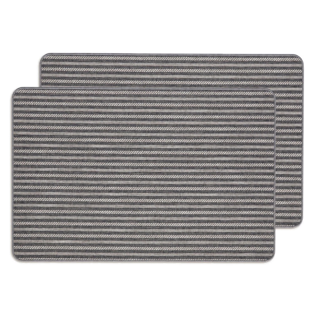 MatEssenz 2-Pack Washable Inside Door Mats 2x3 ft, Low Profile Entryway Rug Set, Scandinavian Striped Woven Faux Linen, Non-Slip Mudroom & Kitchen Mat, Apartment Essentials,Grey