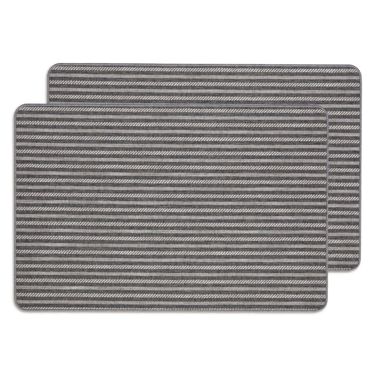 MatEssenz 2-Pack Washable Inside Door Mats 2x3 ft, Low Profile Entryway Rug Set, Scandinavian Striped Woven Faux Linen, Non-Slip Mudroom & Kitchen Mat, Apartment Essentials,Grey