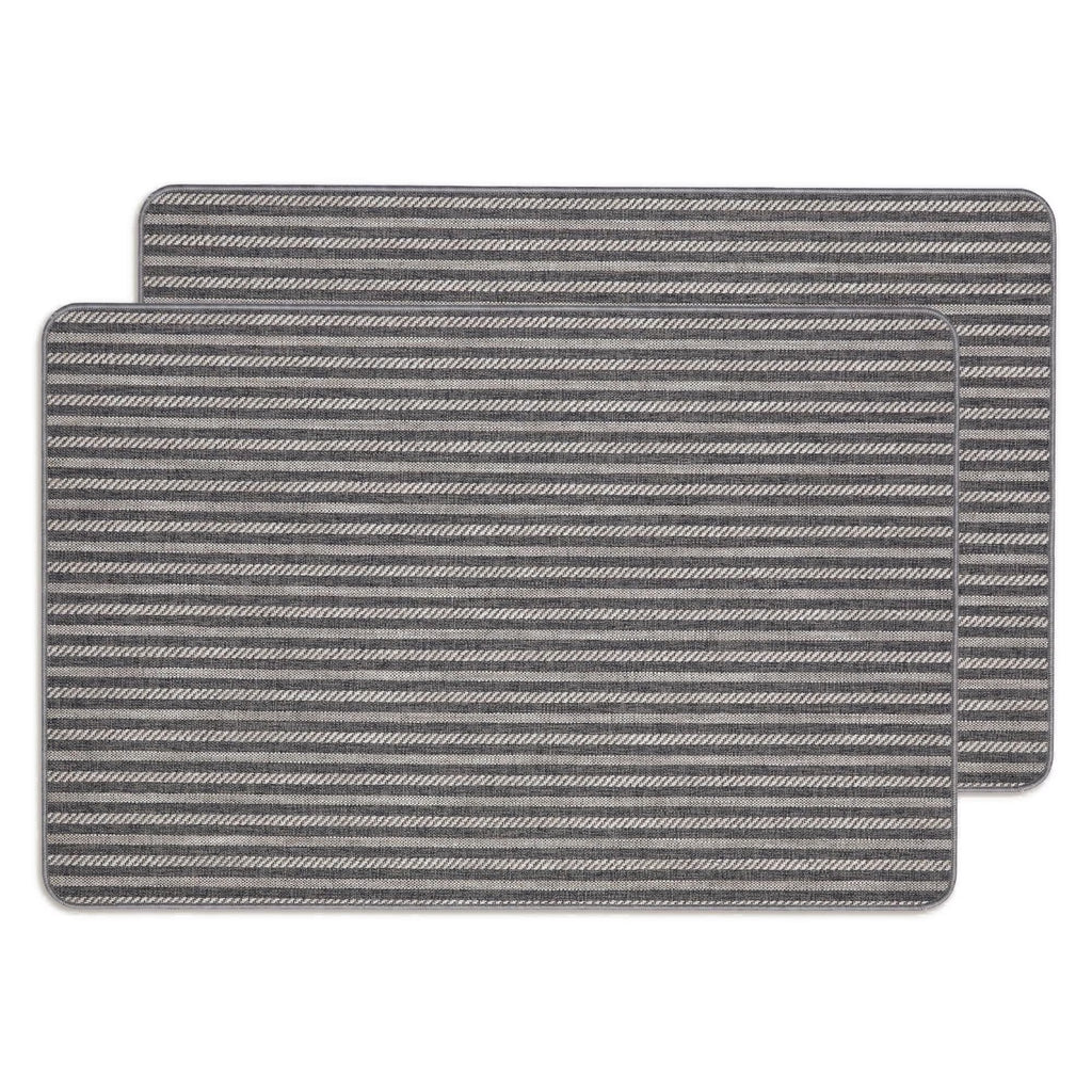 MatEssenz 2-Pack Washable Inside Door Mats 2x3 ft, Low Profile Entryway Rug Set, Scandinavian Striped Woven Faux Linen, Non-Slip Mudroom & Kitchen Mat, Apartment Essentials, Grey