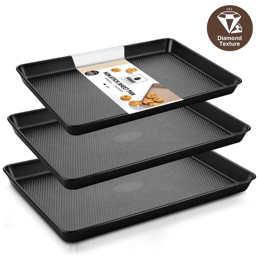 HONGBAKE Cookie Sheets Nonstick Sets, Baking Pan, Cookie Sheets for Baking with Diamond Texture Pattern, Heavy Duty Baking Sheet Pans for oven - Diamond Gray
