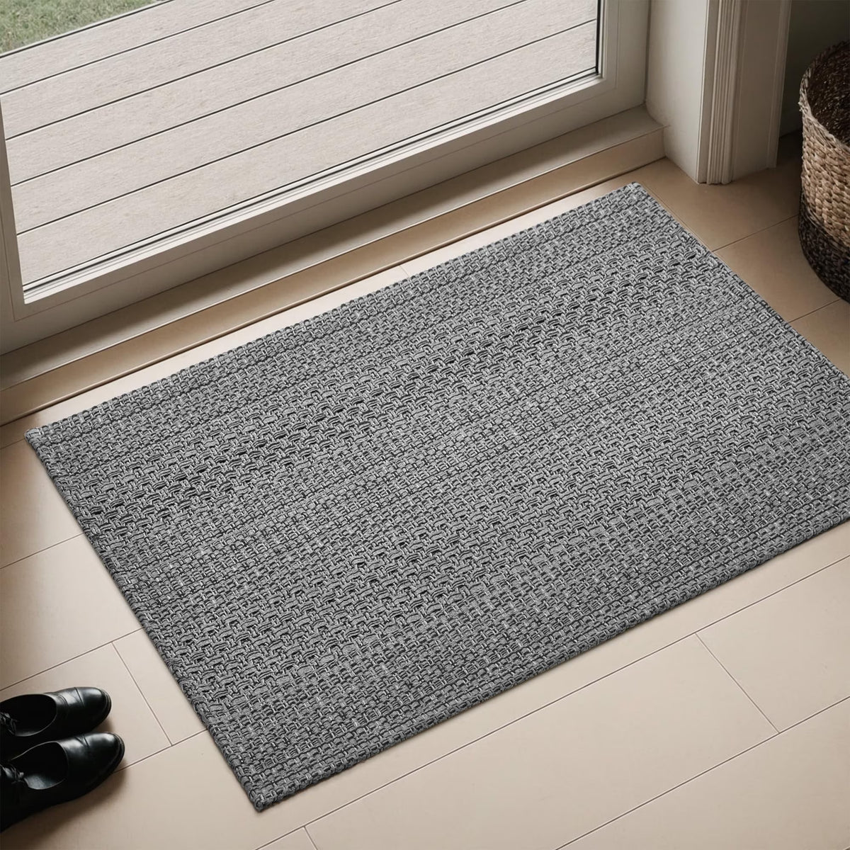 Door Mat Indoor Entrance 2x3 ft Area Rug, Machine Washable, Bohemian Small Area Rug, Non-Slip, Vintage Design, Pet Friendly, Soft Faux Fibre, for Indoor Entryways, Kitchens, Front Doors Grey