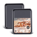 HONGBAKE 2 Pack 9.7"X7.6" Small Cookie Sheet, 57% Thicker Nonstick 1/8 Toaster Oven Pans, Heavy Duty Cookie Sheet Pan Set, Baking Sheet, Black