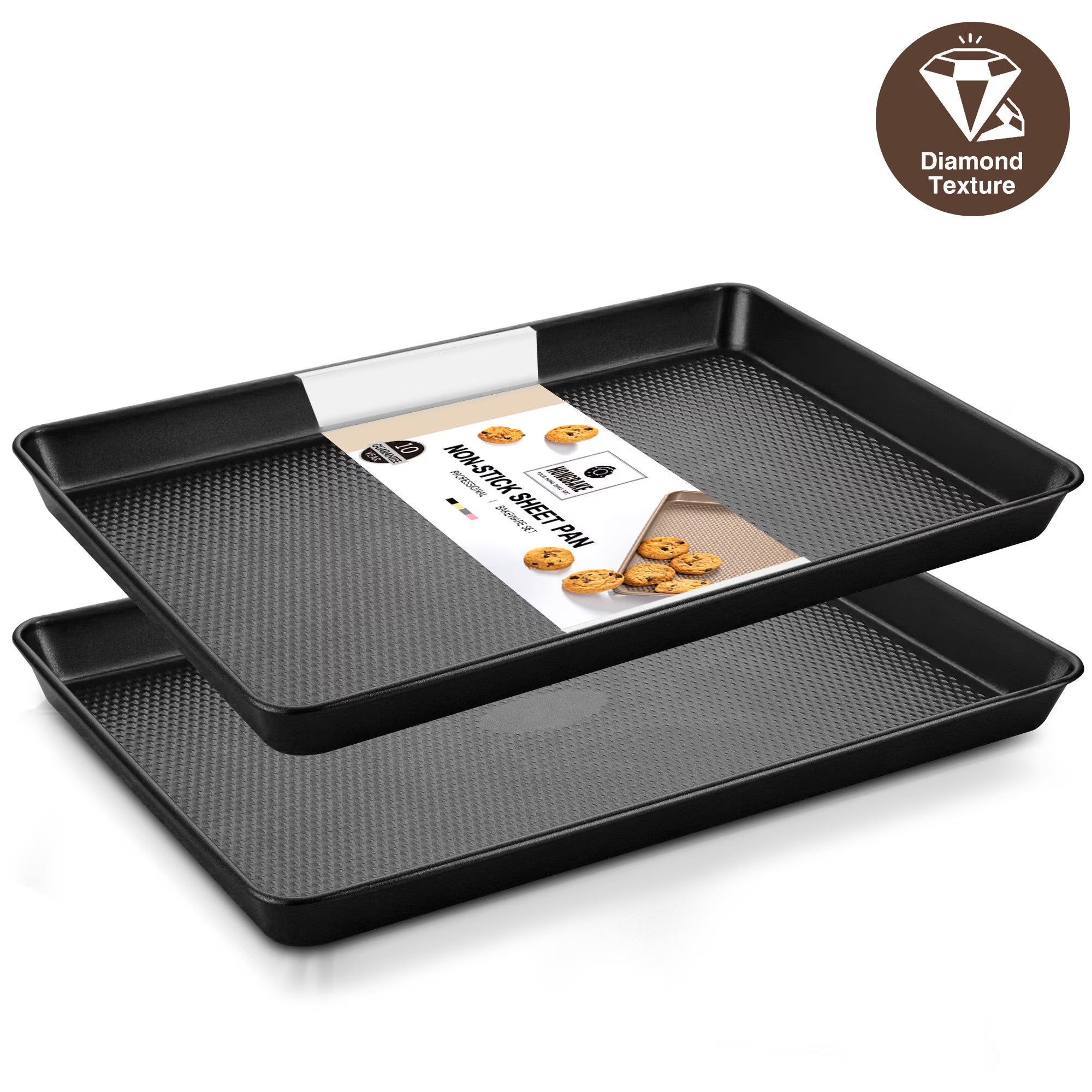 HONGBAKE Half Baking Sheet Pan with Diamond Texture, 2 Pack Non Stick Cookie Sheet for Baking , Heavy Duty Non Toxic Baking Pan for Oven, 17.6" x 12" Baking Trays, Dark Gray