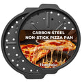 HONGBAKE 12 Inch Pizza Pan with Holes, 2 Pack Non-Stick Pizza Pans for Baking, Carbon Steel Perforated Crispy Pizza Tray for Oven for Home Kitchen, Pizza Sheet Baking Supplies, Grey