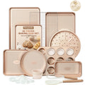 HONGBAKE 28-Piece Bakeware Set, Nonstick Baking Pans with Cookie Sheet & Rack, Cake Pan, Muffin Pan, Pizza Pan, Loaf Pan, Gold