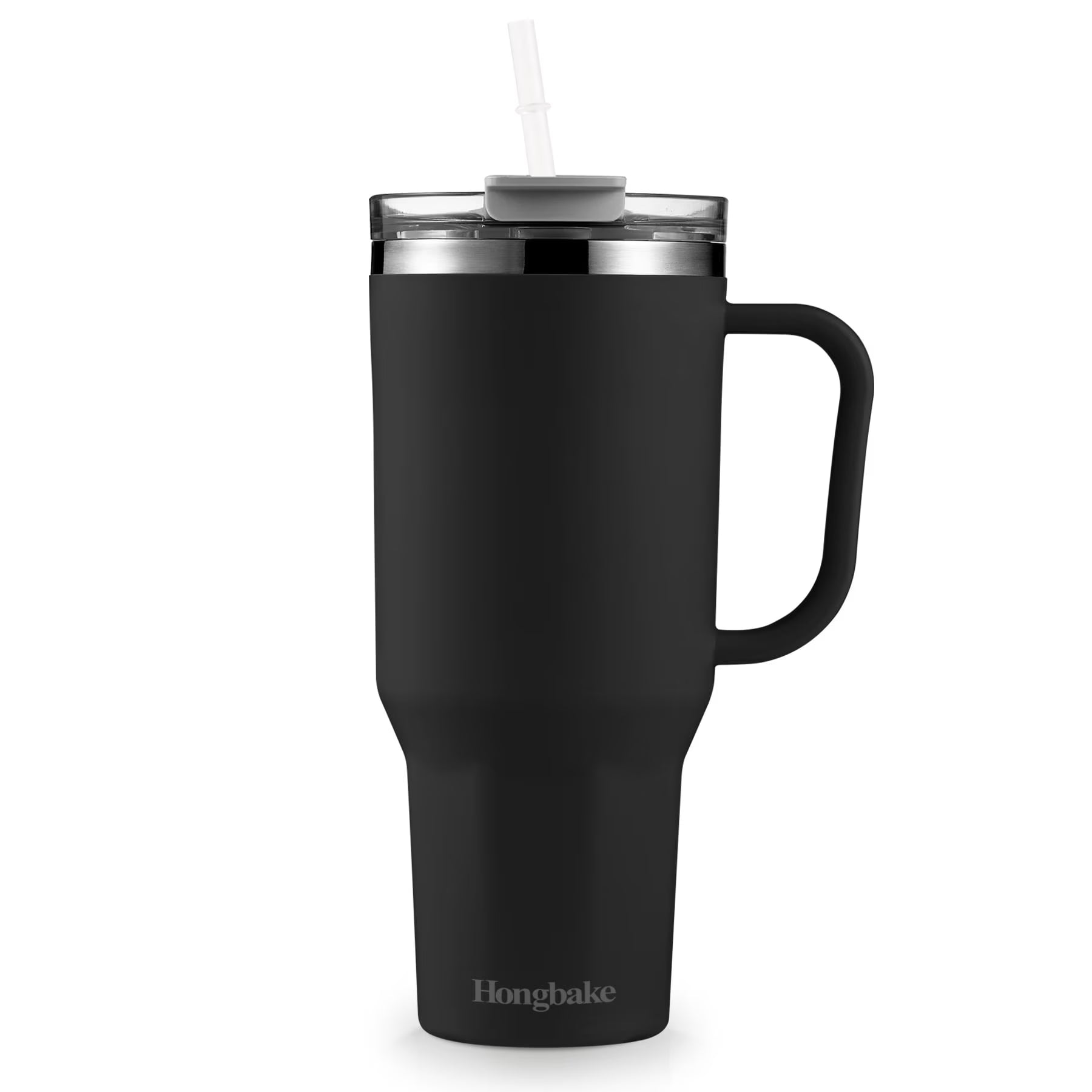 HONGBAKE 40oz Stainless Steel Tumbler with Handle & Straw Lid, Vacuum Insulated Tumbler, Black