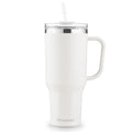 HONGBAKE 40oz Stainless Steel Tumbler with Handle & Straw Lid, Vacuum Insulated Tumbler, White