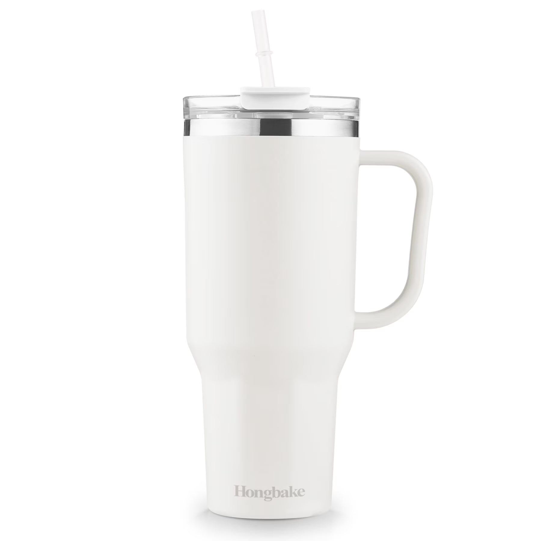 HONGBAKE 40oz Stainless Steel Tumbler with Handle & Straw Lid, Vacuum Insulated Tumbler, White