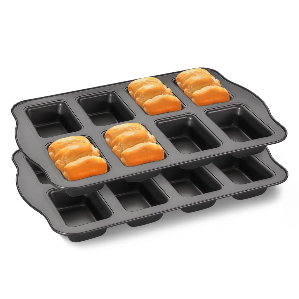 HONGBAKE Mini Loaf Pans 8-Cavity, 2 Pack Nonstick Mini Bread Pans, Small Banana Loaf Pans Set, Heavy Duty Cornbread Pan, Dark Grey