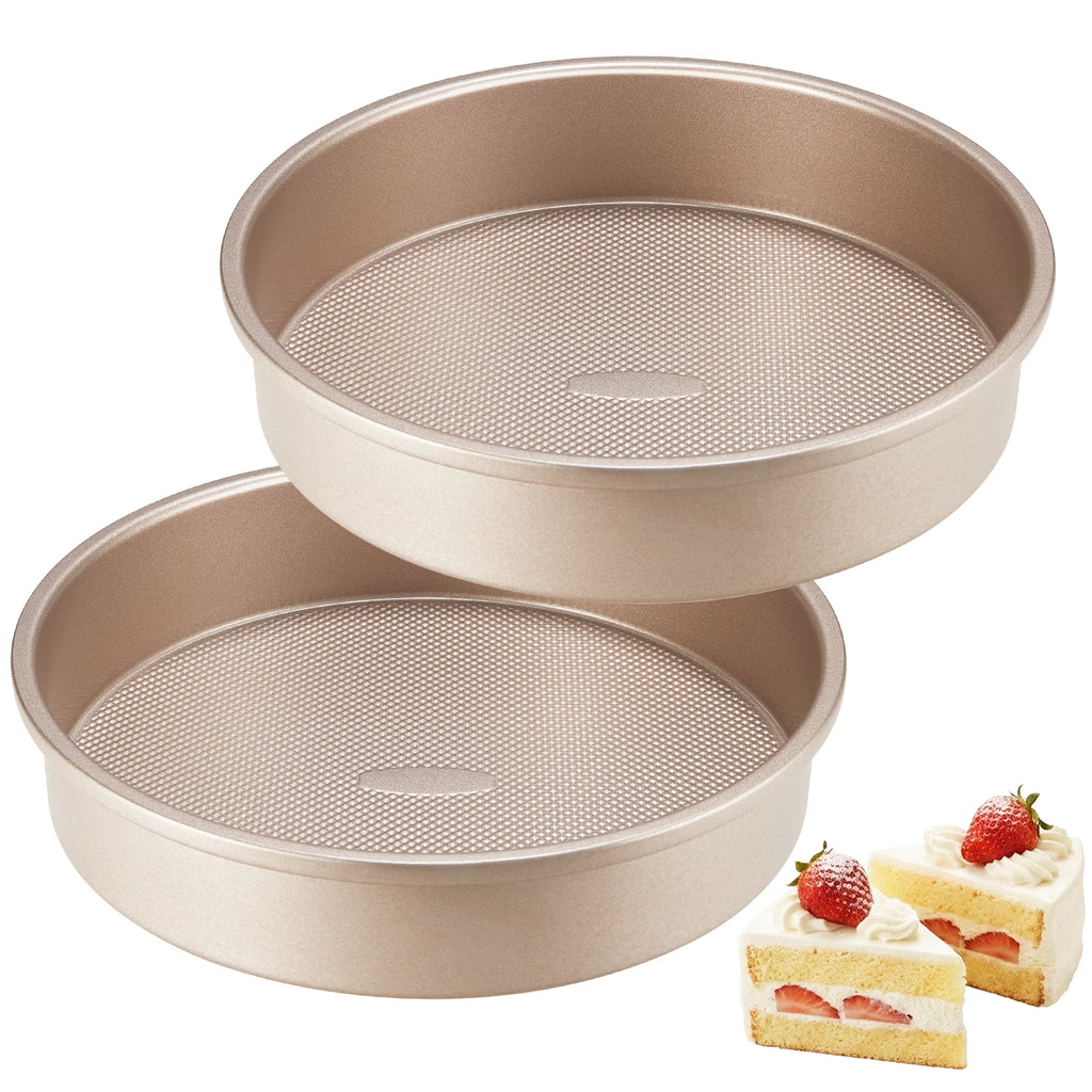 HONGBAKE 9 Inch Round Cake Pan Set of 2, Nonstick Ceramic Cake Pans for Baking, Diamond Texture Aluminized Steel Bakeware, Heavy Duty Round Cake Pans for Cheesecake & Layer Cakes (Gold)