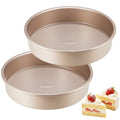 HONGBAKE 9 Inch Round Cake Pan Set of 2, Nonstick Ceramic Cake Pans for Baking, Diamond Texture Aluminized Steel Bakeware, Heavy Duty Round Cake Pans for Cheesecake & Layer Cakes (Gold)